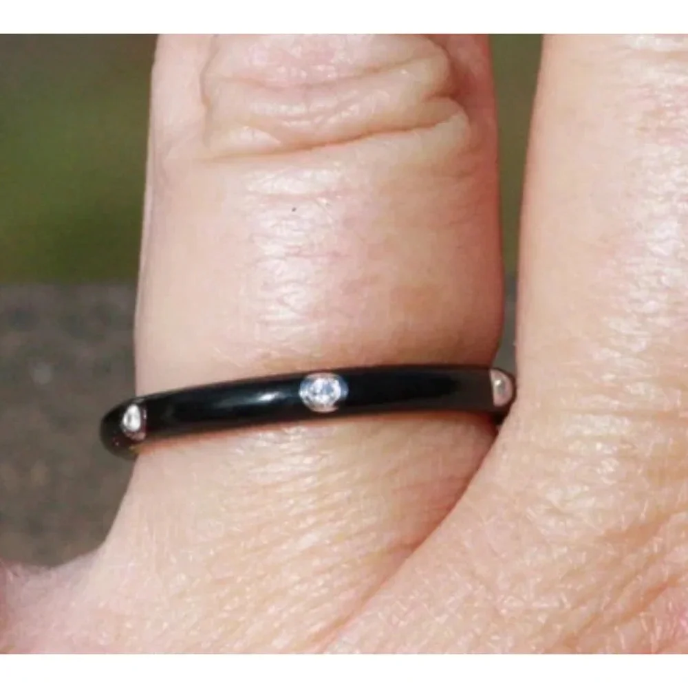 NEW Men’s Pave’ Diamond Black Enamel 925‎ Sterling Silver Band Ring Size 10